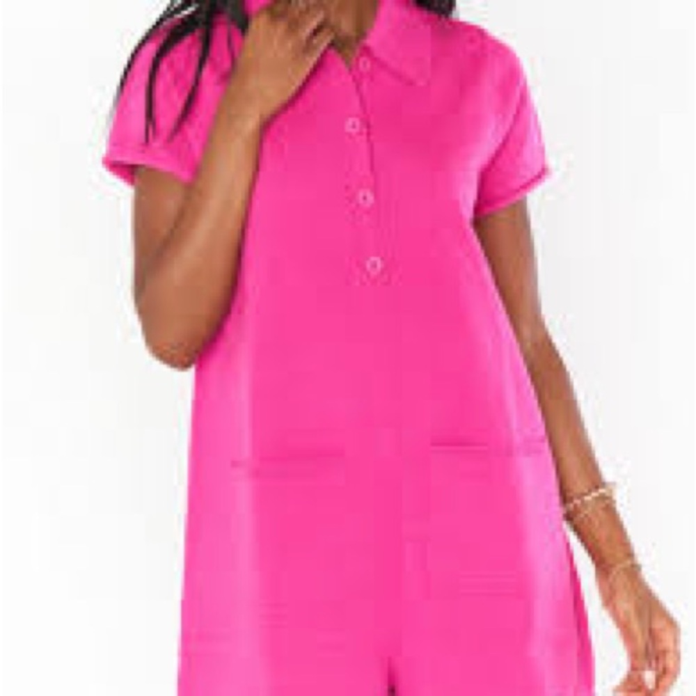 Show me your mumu Bright Pink Collared Romper